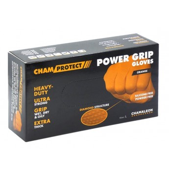 Nitrilo pirštinės Power grip XL, oranžinės (50vnt.) CHAMAELEON  